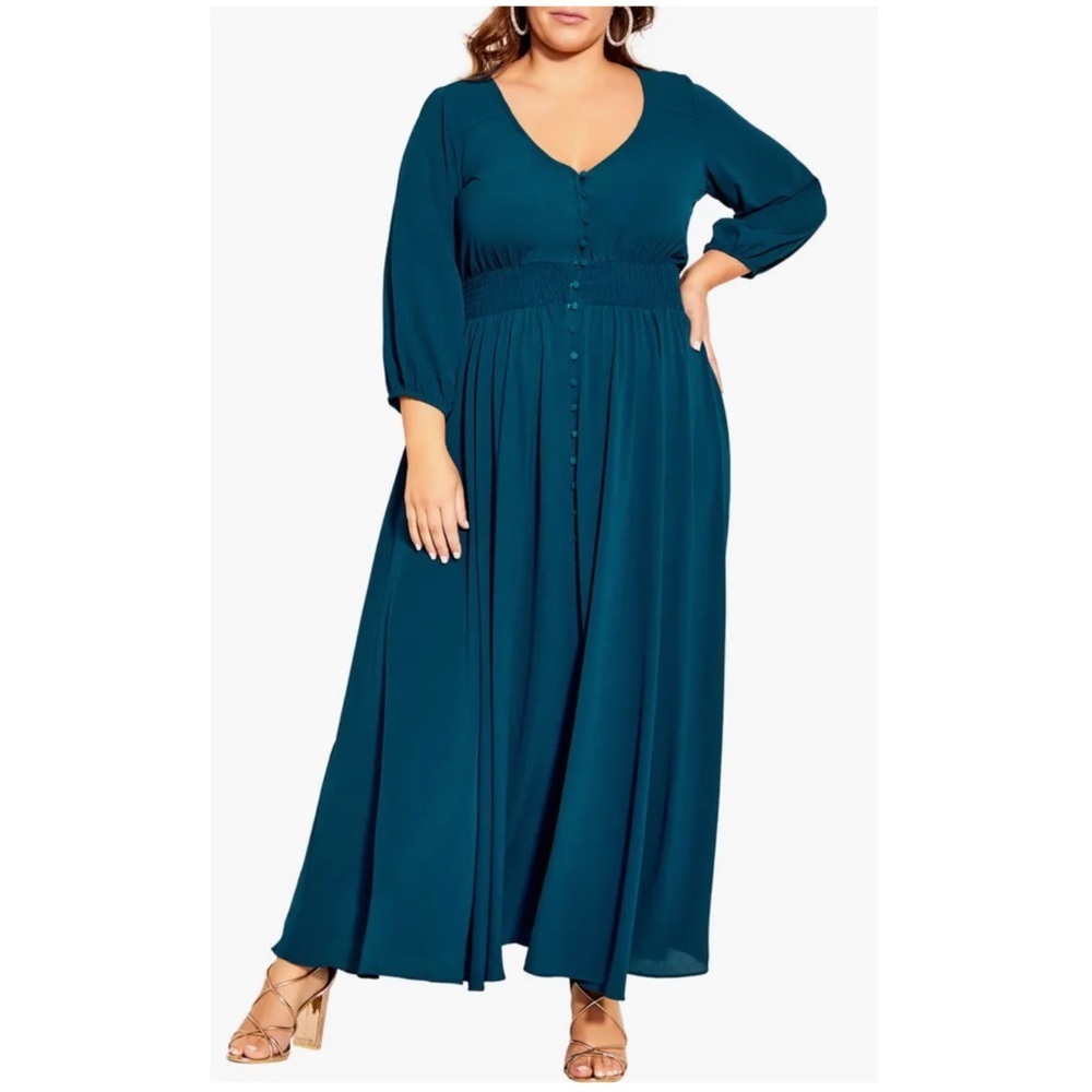 CITY CHIC Desire Shirred Waist Button Front Maxi Dress Size XXL